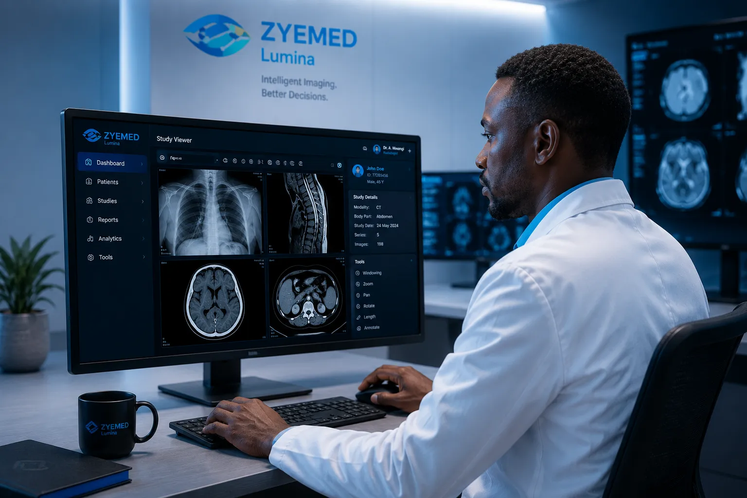 Clinician using the Zyemed Lumina medical imaging workspace
